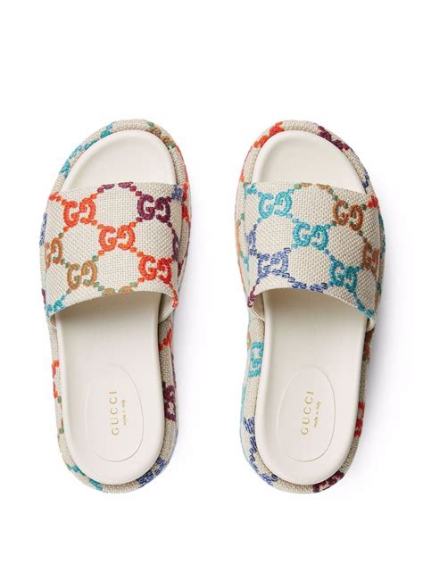 gucci heart and rainbow slides|Gucci ladies slides.